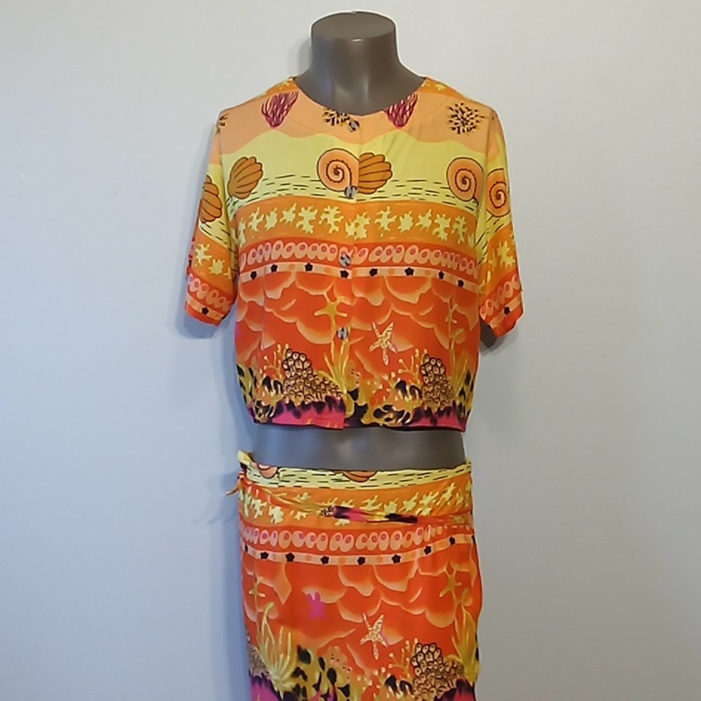 Flawless 2pc Orange fringed skirt set by Silver Stream